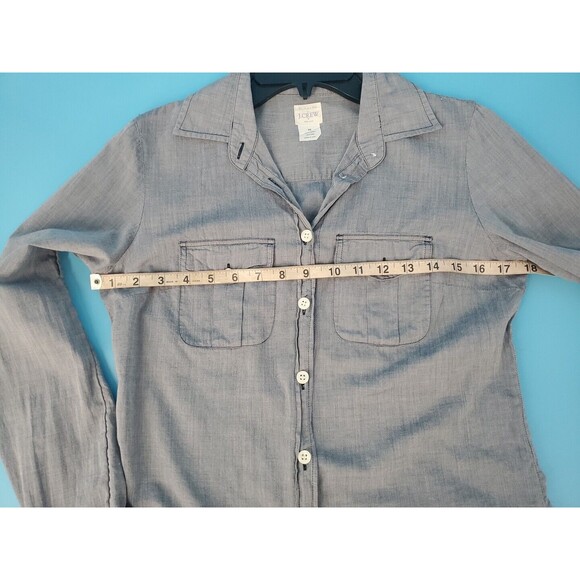 J. Crew Xs Button Front Shirt Chambray Lightweight Cotton Roll Tab Sleeve Blue - Picture 8 of 10